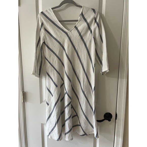Soft Surroundings Size PS Navy Striped Linen Blend Dress Coastal grandma… - Picture 4 of 7